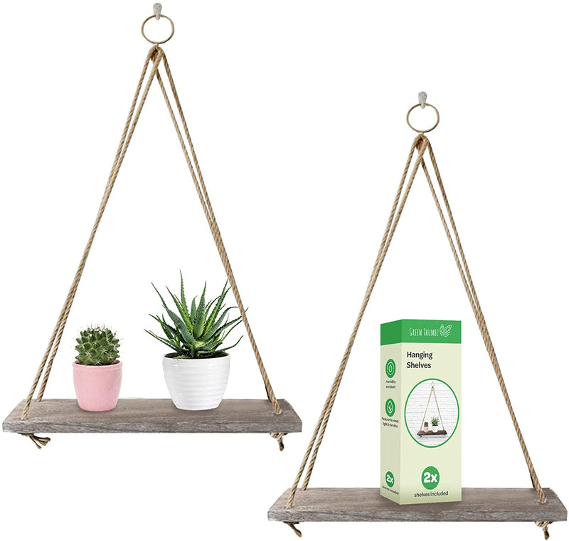 Hanging Wooden Shelves with Rope - Set of 2