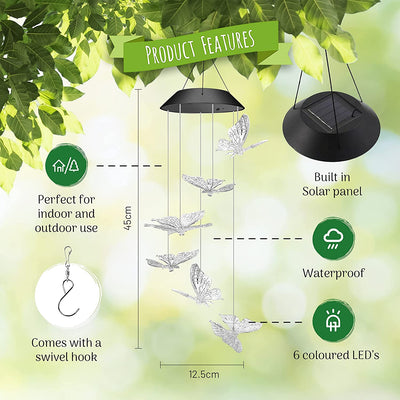 Solar Wind Chimes for Garden - Indoor and Outdoor LED Hanging Decorative Patio Lights for Yard