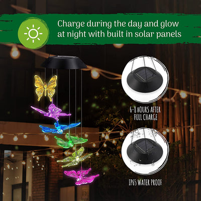 Solar Wind Chimes for Garden - Indoor and Outdoor LED Hanging Decorative Patio Lights for Yard