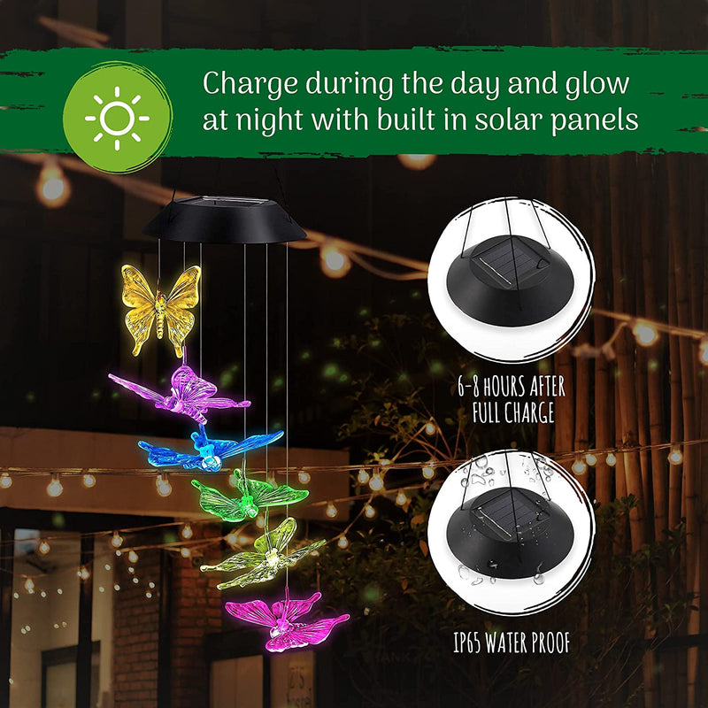 Solar Wind Chimes for Garden - Indoor and Outdoor LED Hanging Decorative Patio Lights for Yard